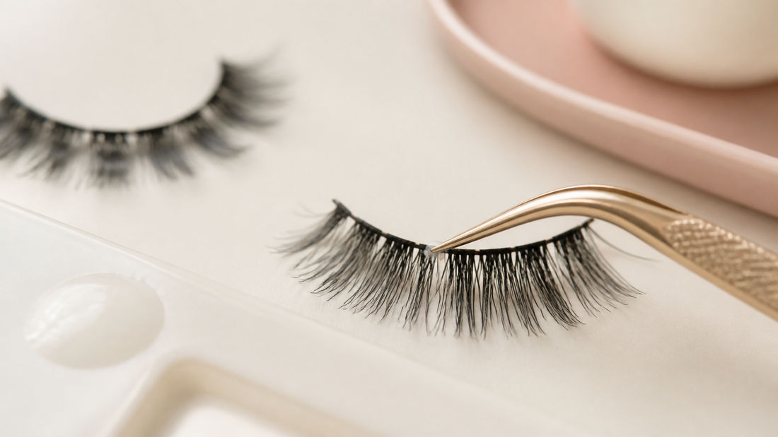 Close-up of lash adhesive showing a small cloudy white residue