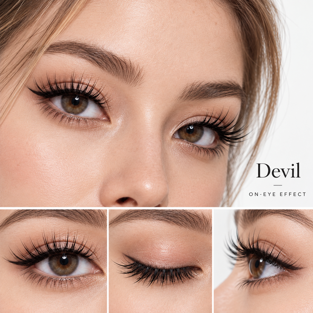MIRO DREAMY Devil 3D Cluster Lashes on-eye model demonstration and close-up views