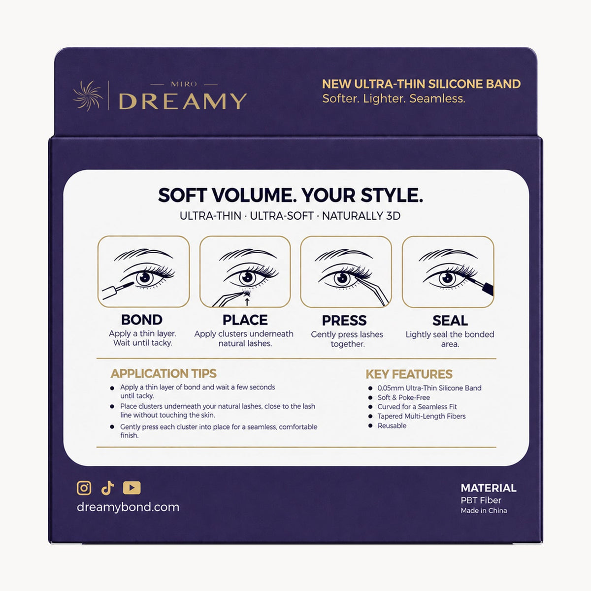 MIRO DREAMY Devil 3D Cluster Lashes back product packaging application instructions