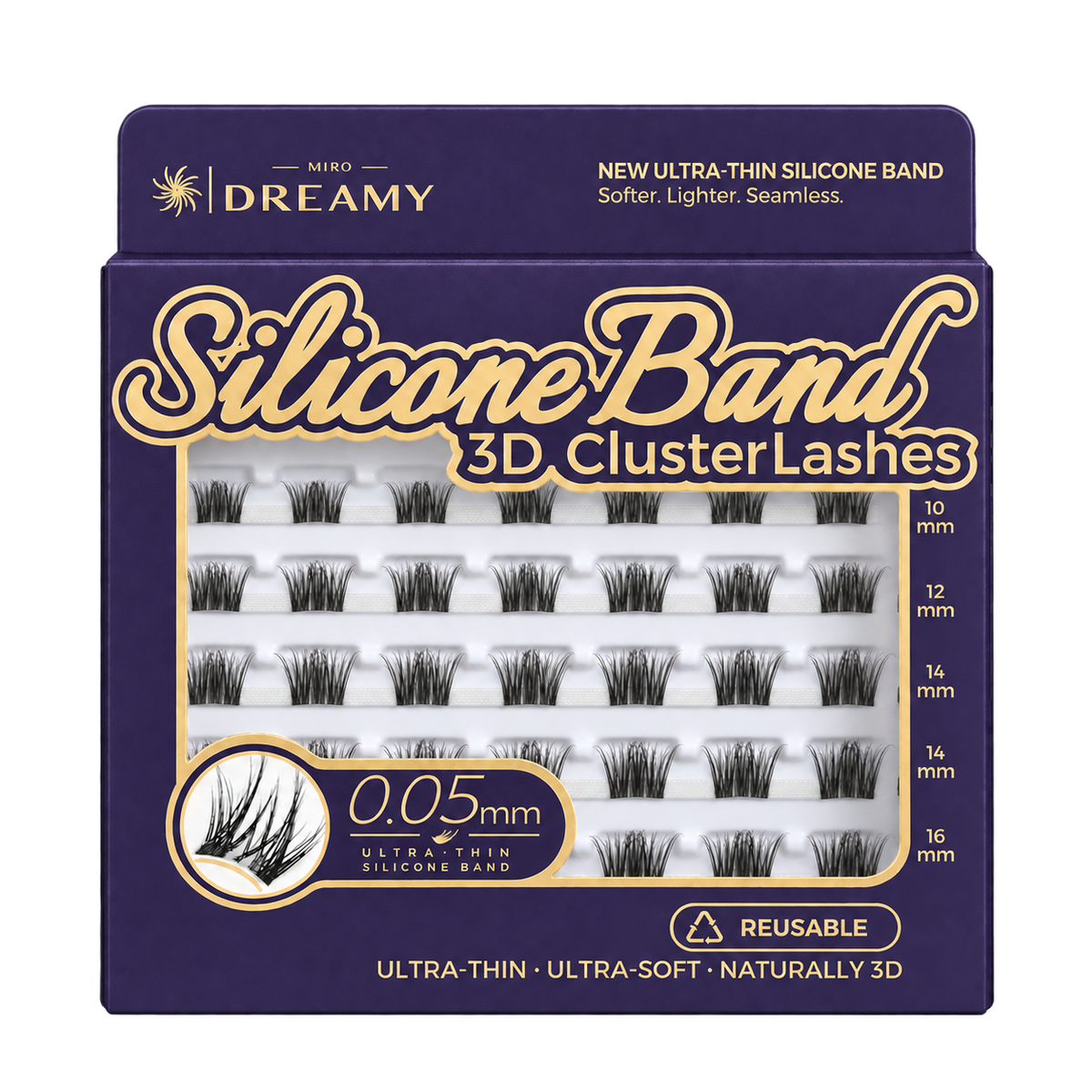 MIRO DREAMY Princess 3D Cluster Lashes purple and gold front packaging