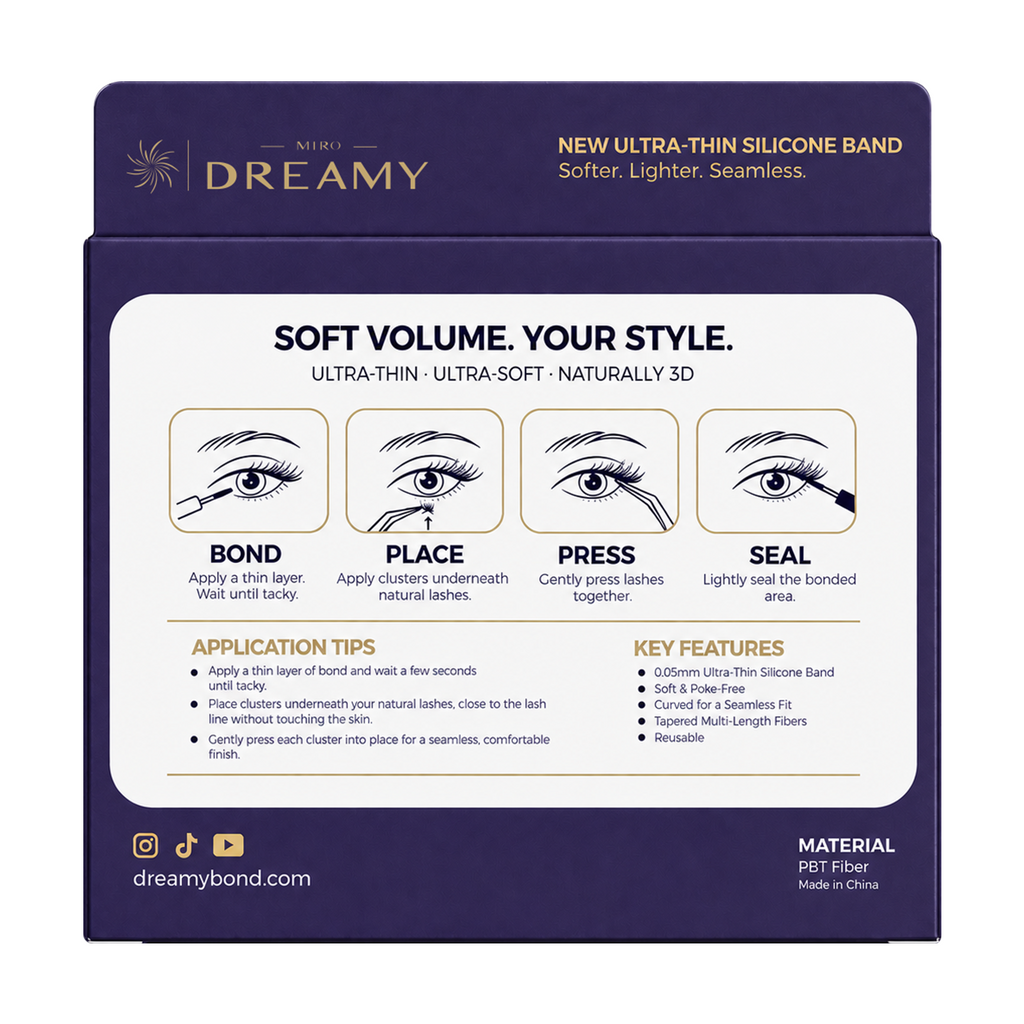 MIRO DREAMY Sunflower 3D Cluster Lashes back packaging, application instructions and material